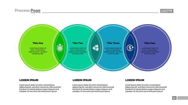 Four circles process chart template. Business data.