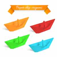 Free vector four colorfull paper ships origami.