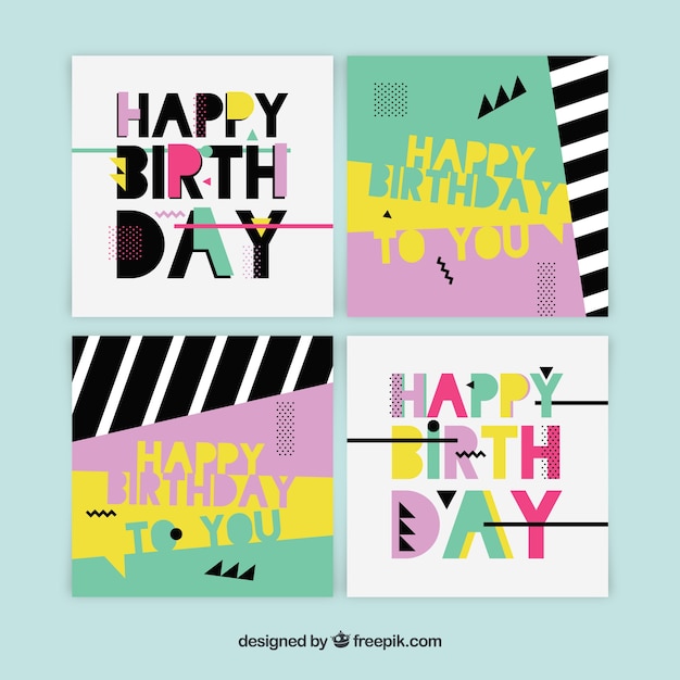 Four colourful birthday cards