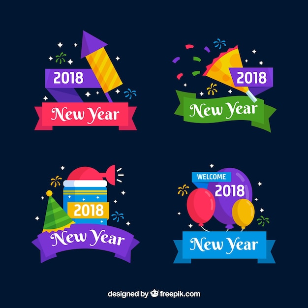 Free vector four colourful new year badges