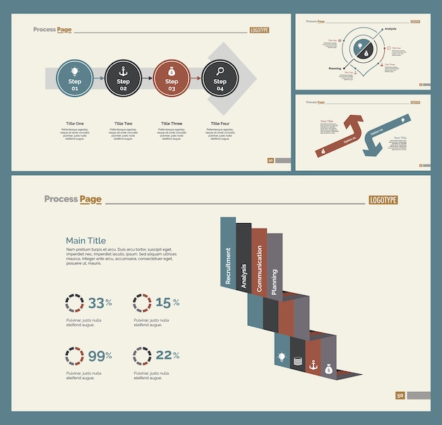 4 개의 컨설팅 슬라이드 템플릿 세트
