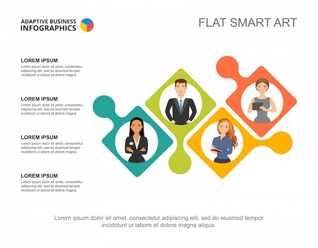 무료 벡터 4 명의 동료가 프레젠테이션 용 차트 템플릿을 처리합니다. 비즈니스 데이터 시각화.