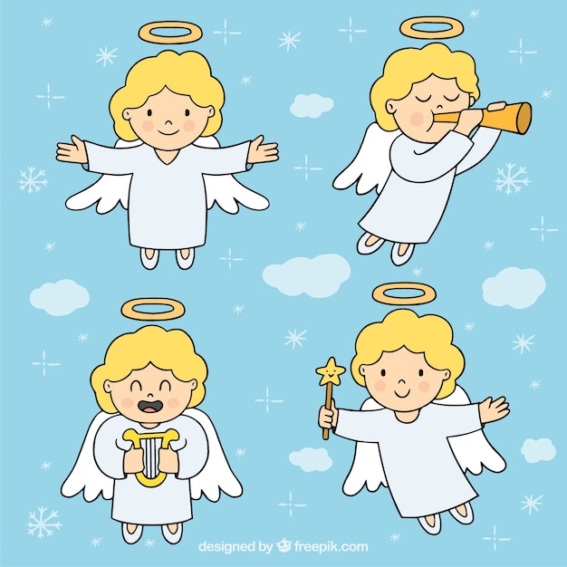 Free vector four cute christmas angels