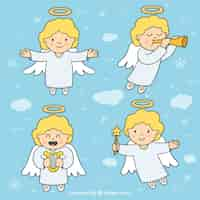 Free vector four cute christmas angels