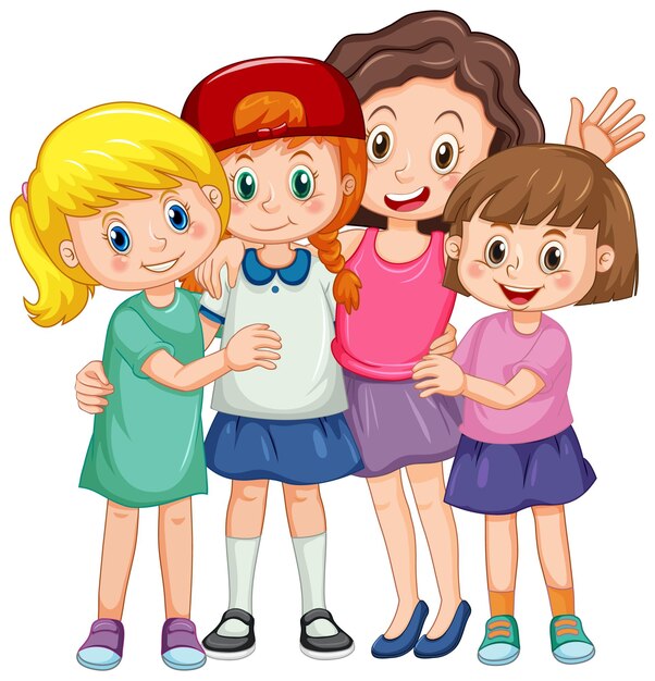 four cute girls cartoon character