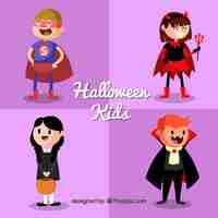 Free vector four cute halloween kids