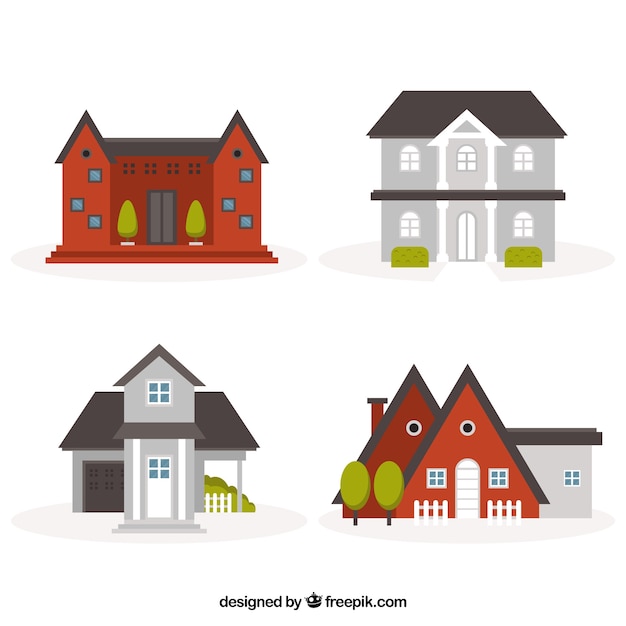 Free vector four cute houses in flat design