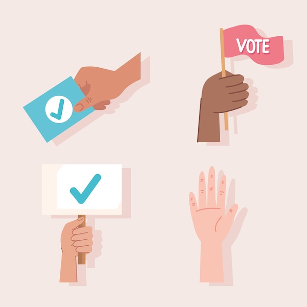 Бесплатное векторное изображение Четыре иконы кампании за демократию