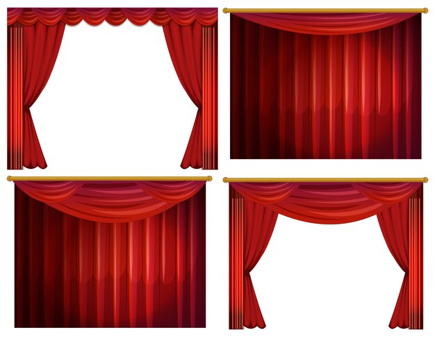 赤いカーテンの4つのデザインイラスト