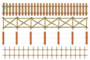 Free vector four designs of wooden fence illustration