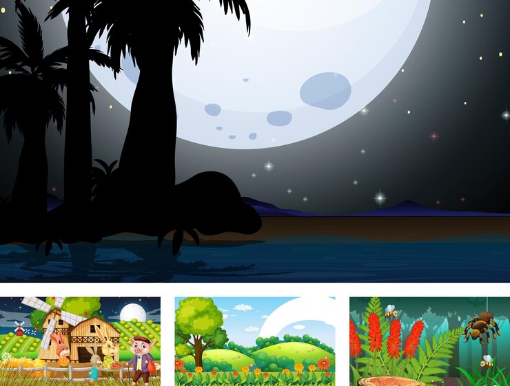 मुफ़्त वेक्टर four different nature horizontal scene