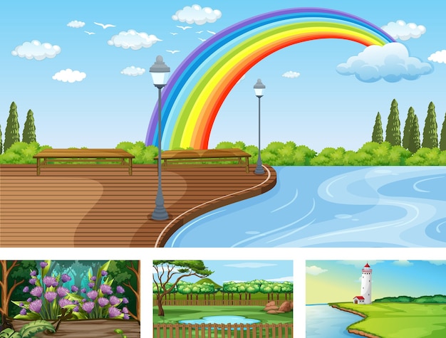 Free vector four different nature horizontal scene