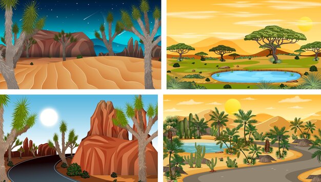 Four different nature horizontal scenes