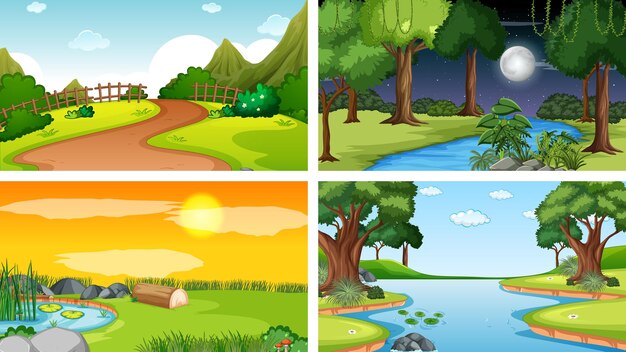 Four different scene of nature park and forest