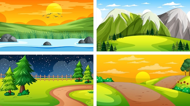 Four different scene of nature park and forest