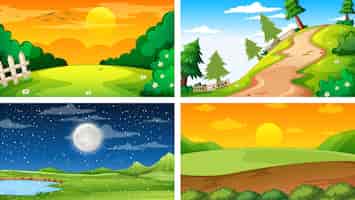 Free vector four different scene of nature park and forest