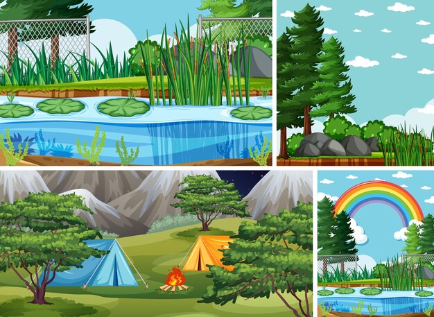 자연 설정 만화 스타일의 네 가지 장면