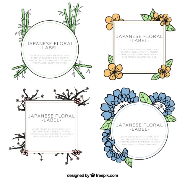 Free vector four drawn floral frames