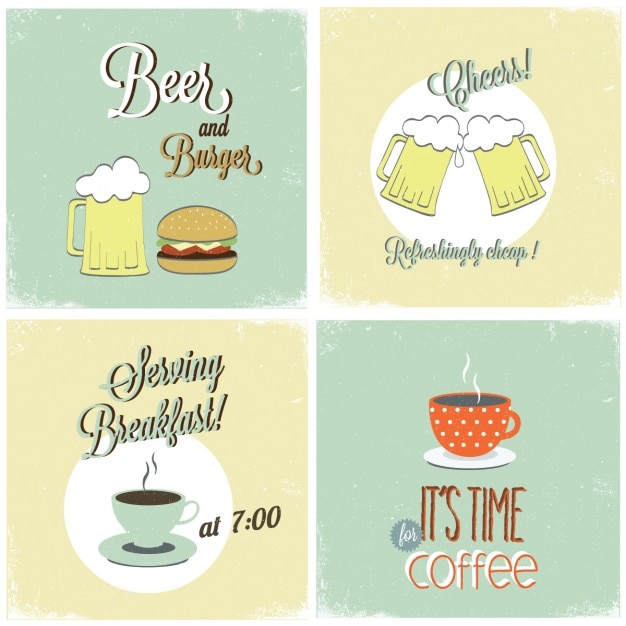 Free vector four drinks cards