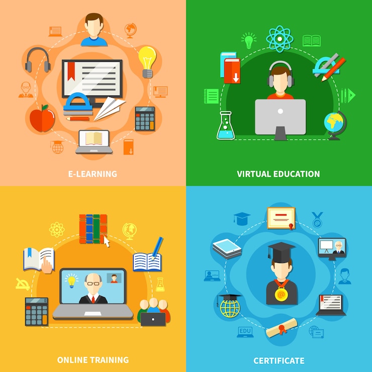 Free Vector four e learning icon set
