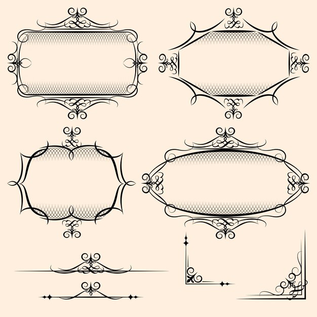 Four elegant vector vintage frames with shading detail and flourishes for uses as a decorative element