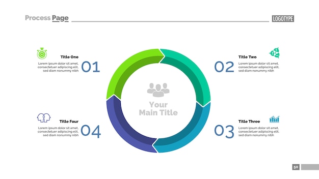 Four elements circle chart slide template. Business data. Graph, chart