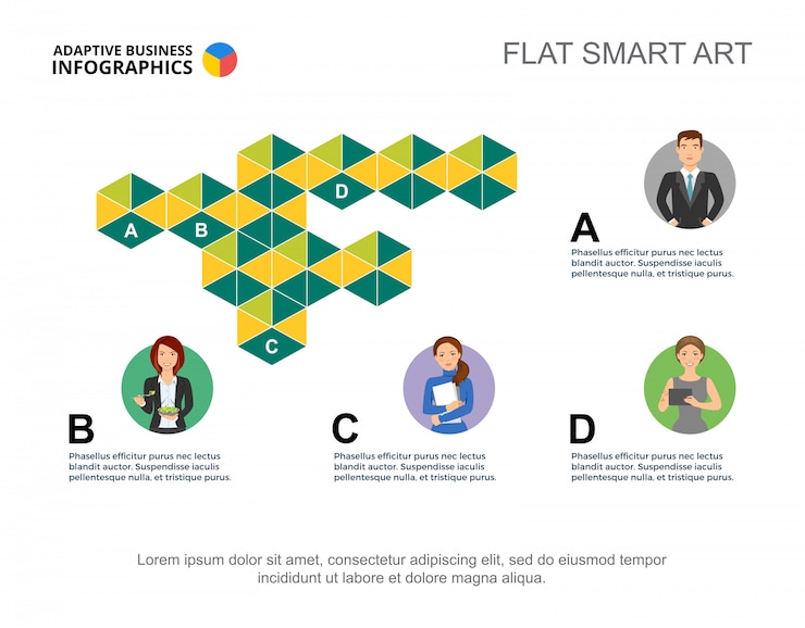 Free Vector four employees process chart template for presentation.