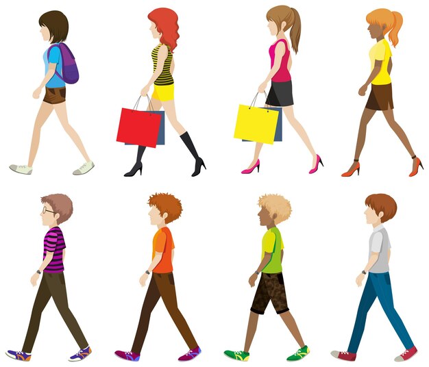 Four faceless girls and four faceless boys