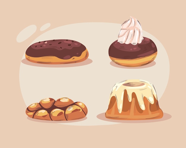 Four flat bakery items