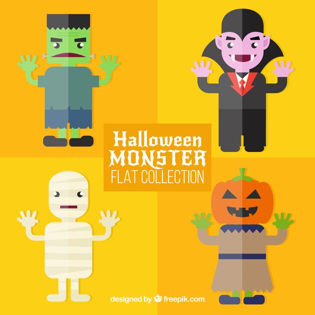 Four flat characters of halloween  