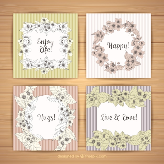 Free vector four floral cards