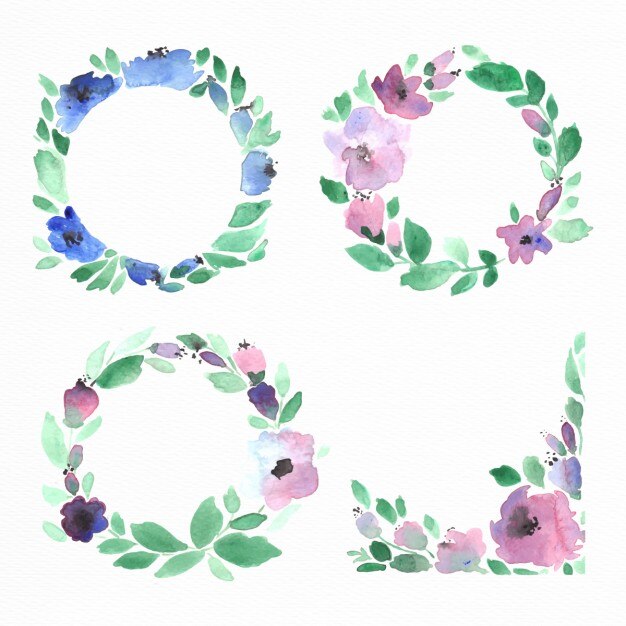 Free vector four floral frames of watercolors