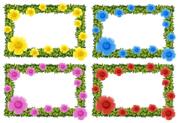 Four frame design with colorful flowers illustration