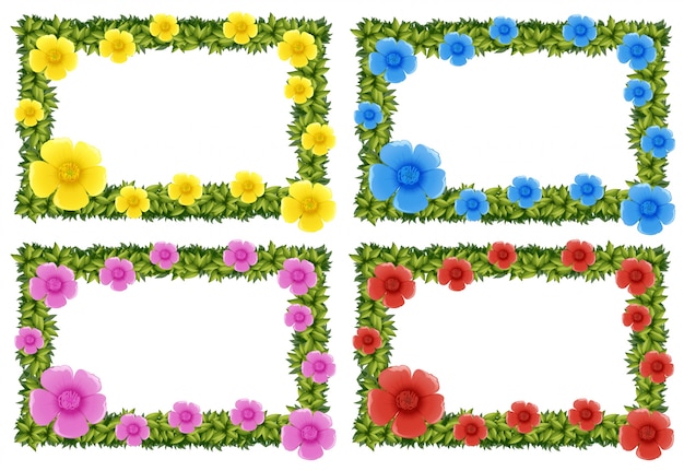 Four frame design with colorful flowers illustration