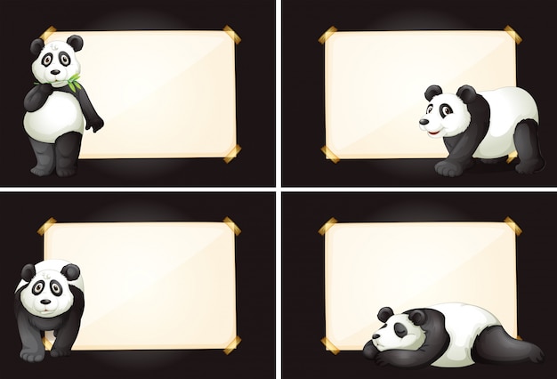 Free vector four frames with cute panda bears