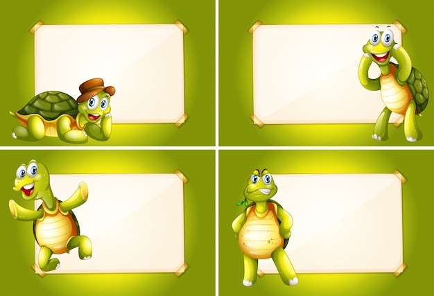 Free vector four frames with green turtles