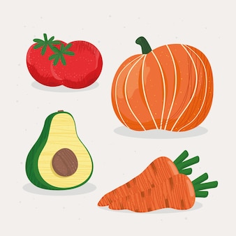 Четыре символа свежих овощей