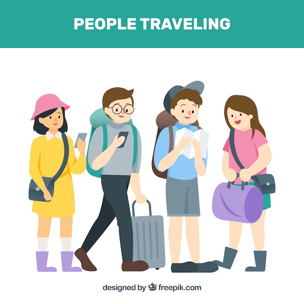 Free vector four friends traveling