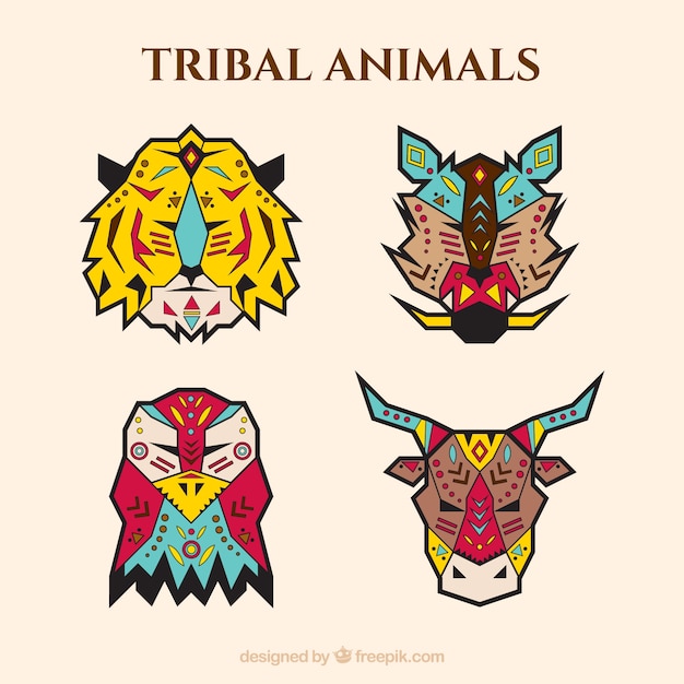 Free vector four geometric animals in ethnic style