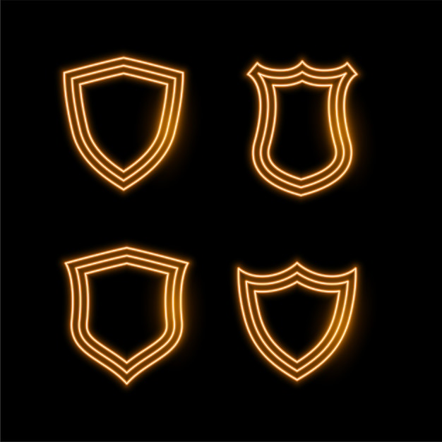 Free vector four golden neon shield icons