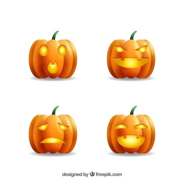 Four halloween jackolanterns in realistic style