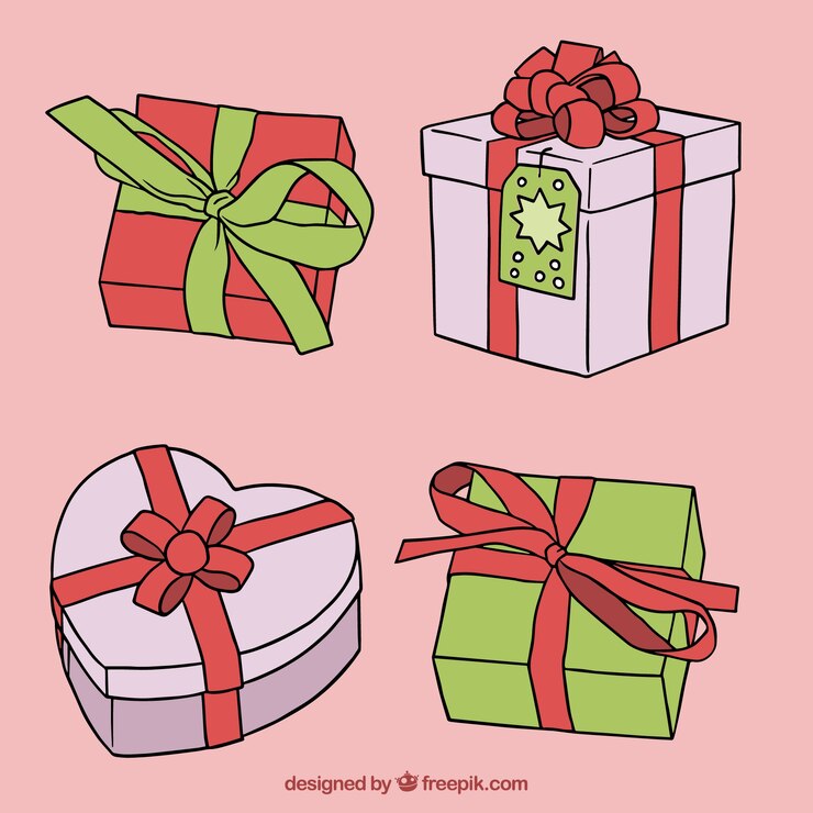 Free Vector four hand-drawn christmas gifts