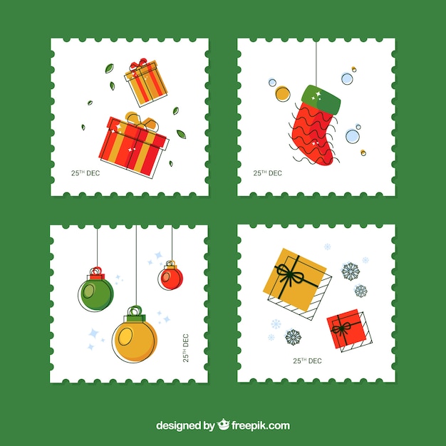 Four hand drawn christmas stamps