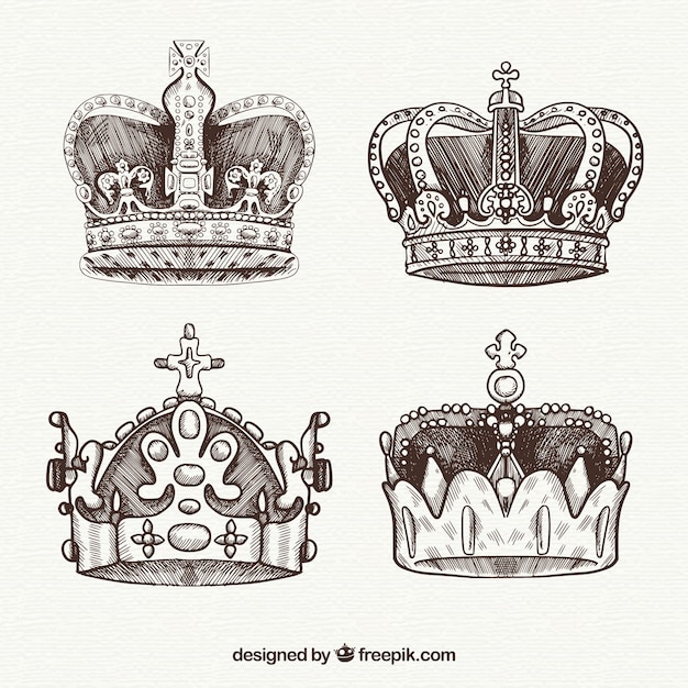 Four hand drawn royalty crowns