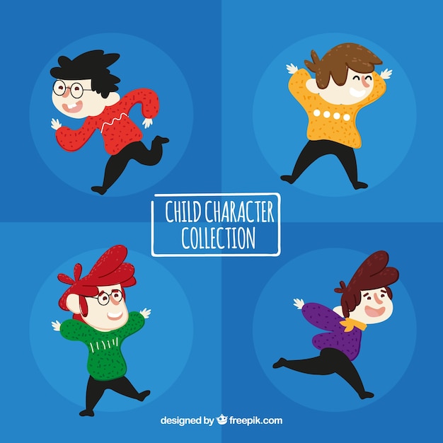 Free vector four happy boys running and jumping