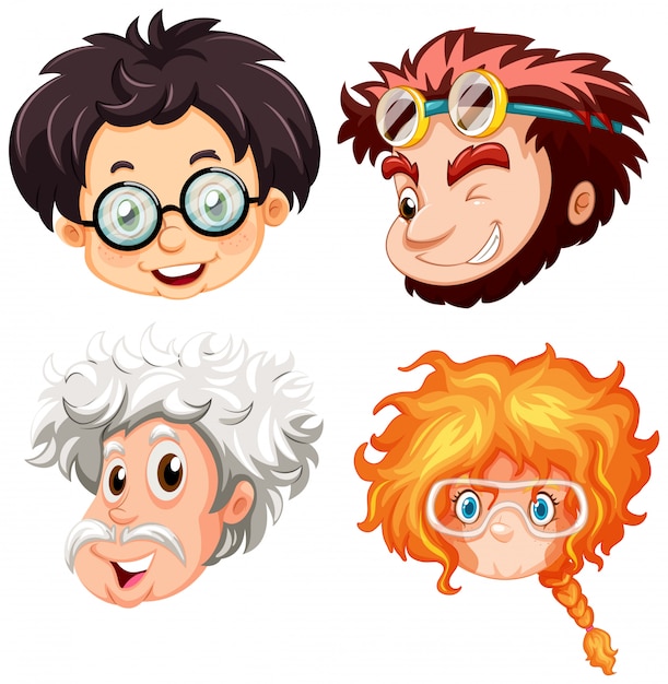 Free vector four heads of people with glasses