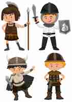 Free vector four kids in warrior costume