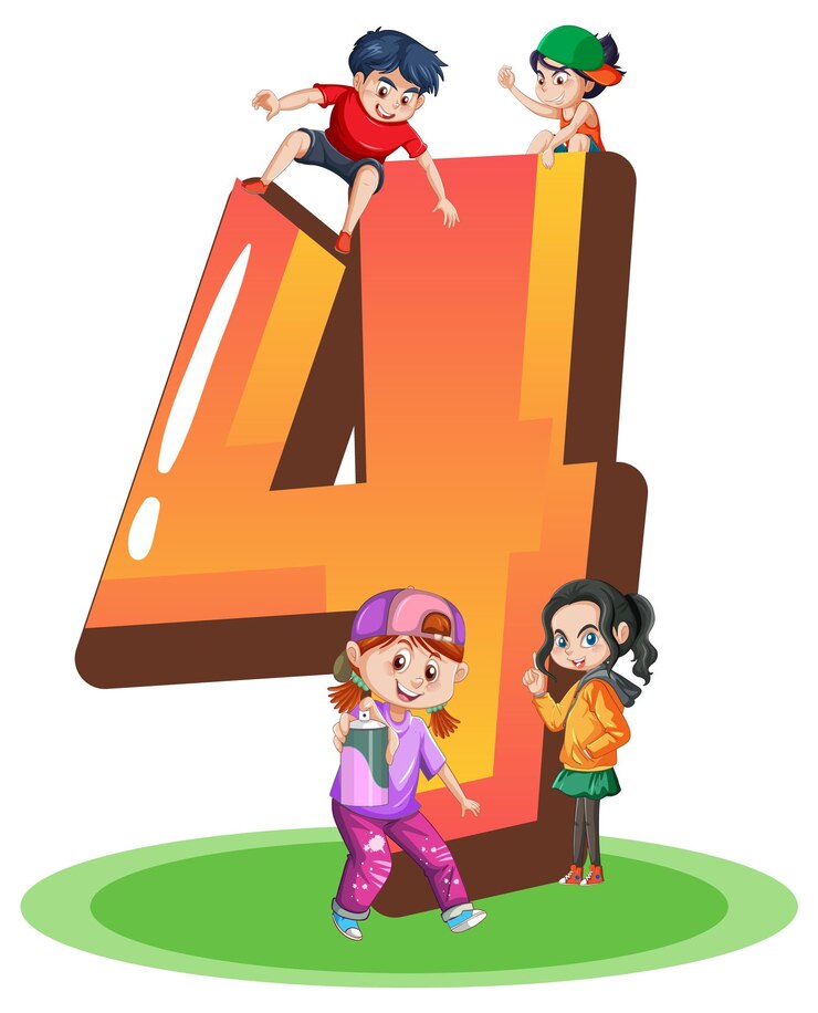 मुफ़्त वेक्टर four kids with number four cartoon