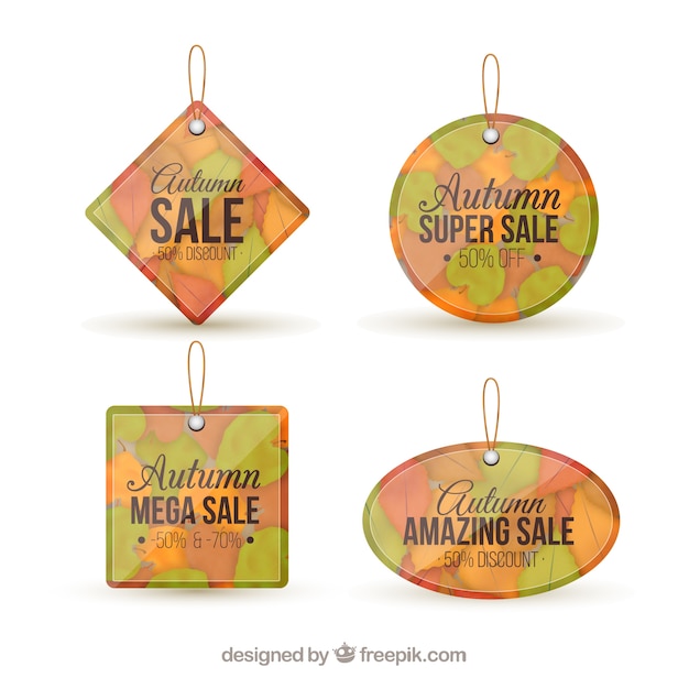 Free vector four labels of autumn sale