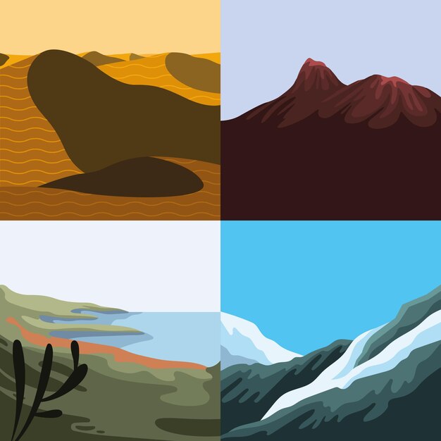 Four landscapes nature scenes